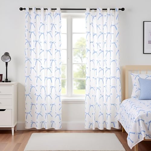 Cartoon Bowknot Kids Blackout Curtains,Bow Tie Knot Geometric Patchwork Fashion Window Drapes for...