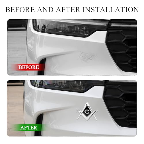 Image of DXNQ 2 PCS Masonic Car Emblem, 2.6 inch Chrome Plated Masonic Emblem Auto Stickers for Freemasons, Metal Mason Square and Compasses Car Decals for Most Vehicles, Car Accessories (Silver&Black)