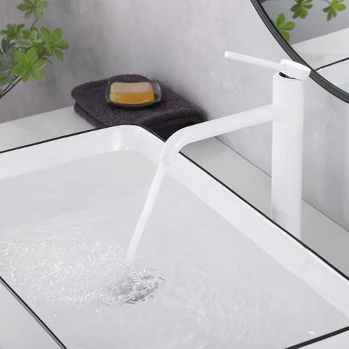 PHASAT Robinet de salle de bain, robinet d'évier à poser, robinet de lavabo haut, mitigeur monocommande PTMP01W