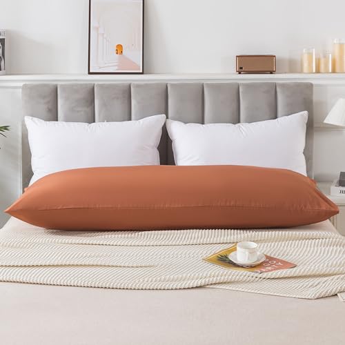 WhatsBedding Body Pillow Cover Cotton Fabric, Long Pillowcase Breathable & Skin-Friendly, Envelope Closure - Rust (20x54 inch)