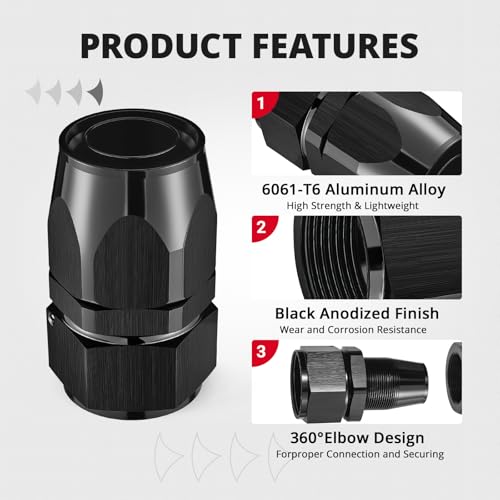 Image of EVIL ENERGY 20AN Hose End Fitting Straight Swivel for CPE Braided Hose Black 2PCS