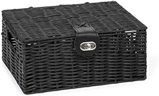 Arpan Small Resin Woven Storage Basket Box with Lid & Lock - Black