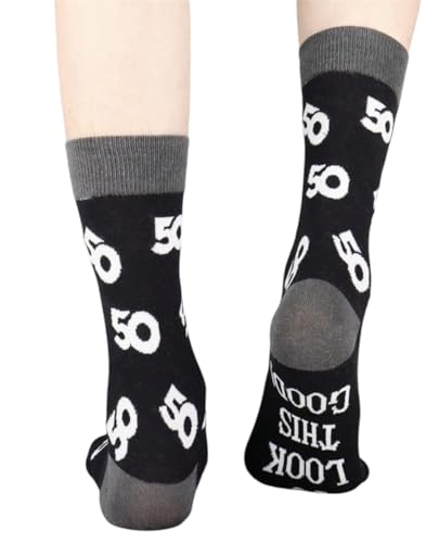 Calcetines de regalo de 50 cumpleaños, talla única (38-40), 50 años, Negro y gris., 20-24