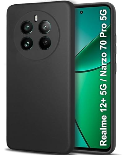 Image of BlazeTech Liquid Silicone Back Case Cover for Realme P1 5G / Realme 12 Plus 5G - Flexible With Inner Lining and Camera Protection - Black