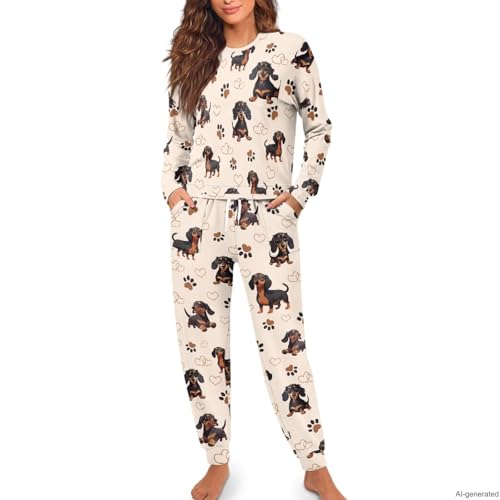 Image of Women's 2 Piece Printed Pajama Set Long Sleeve Sleepwear Set with Long Pants Casual Lounge Sets with Pocket