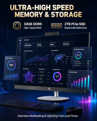 Image of HP 27 inch All in One Desktop Computer Touchscreen Copilot PC 32GB DDR5 2TB SSD | AMD Ryzen AI 7 350 | FHD IPS Display | 1080p IR Camera | WiFi 6 BT5.4 | Windows 11 Pro | Wireless KB&Mouse | Home Office PC