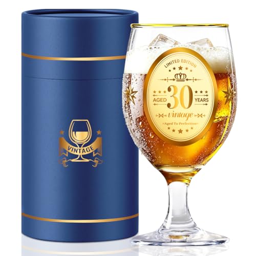 DEARLIVES 30th Personalised Birthday Gifts Beer Glasses for Him 450ml/15oz Aged 30 Years Custom Beer Mug for Men Dad Husband Brothers Friends Boyfriend Gift Box (30)