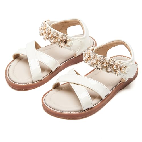 Image of PHIRAMIN Toddler Girl Sandals - Flower Girl Dress Shoes Open Toe Little Kid Flats