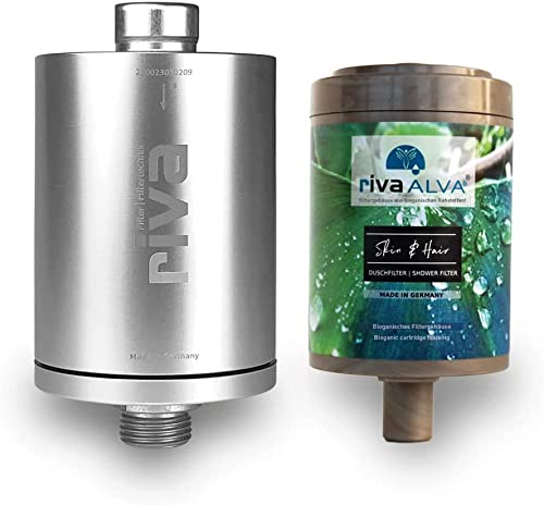 rivaALVA Skin & Hair Duschfilter, Wasserfilter für die Dusche, Filtert Bakterien und Keime, Schützt vor Schadstoffen, Metall-Gehäuse in Silber Cover
