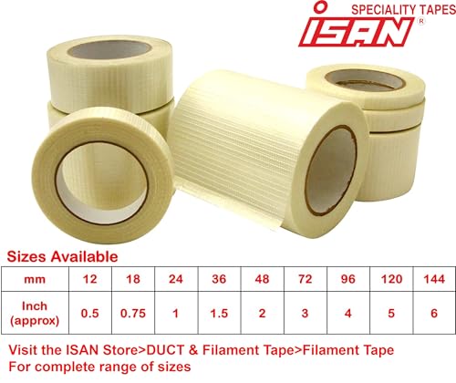 Image of ISAN Cross Filament Strapping Tape, 144mm(6 inch Approx) X 25Mtr (1 Pc) | Strong Transparent Fiberglass Reinforced Tape, PilferProof for Crack Repair, Cricket Bat, Heavyduty Sealing, Binding, Packing