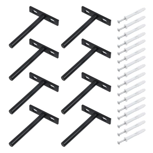 Antrader Set of 8 Floating Shelf Brackets, 4-Inch(Deep) Concealed Blind Shelf Support for Raw Wood Shelves, Matte Black, Screws and Anchors Included