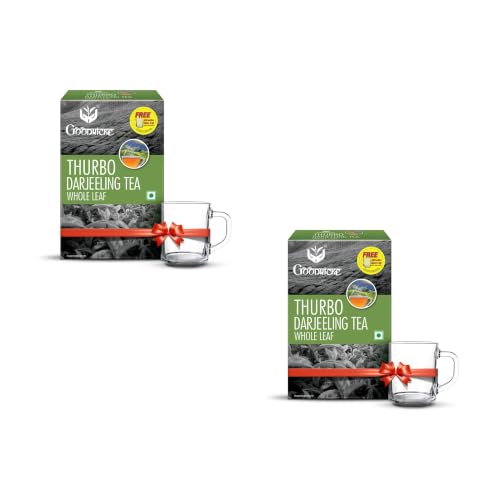 Image of Goodricke Thurbo Darjeeling Tea 250gm Pack of 2 with Complimentary Glass Cup, Loose Whole Leaf Darjeeling Black Tea with Delicate Aroma and Bright Character, 100% Sourced from Goodricke Gardens