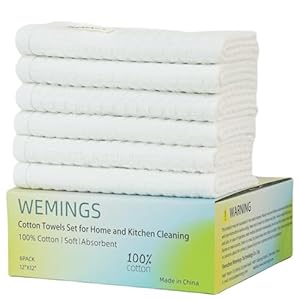 Cotton Dishcloths Set for Home and Kitchen Cleaning – 12×12 Inches Pack of 6- Dish Cloths,Dish Towels,Dish Rags – with Hanging Loop – 100% Cotton,Soft,Absorbent (White, 6)