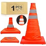 [1 Pack]18 Inch Collapsible Traffic Safety Cones - Parking Cones with Reflective Collars,Orange Safety Cones for Parking lot，Driveway, Driving Training etc.