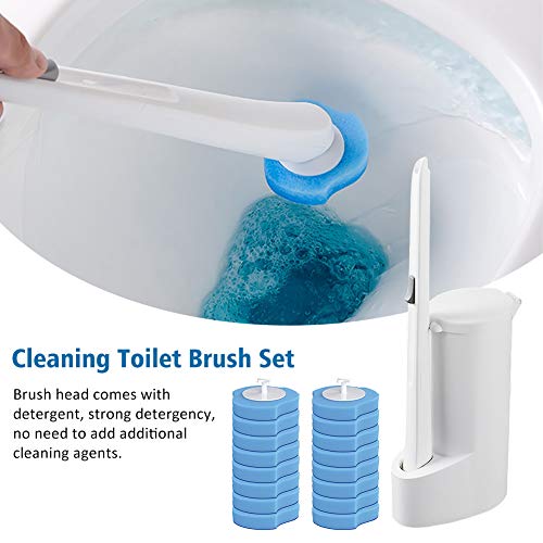 Disposable Toilet Brush Disposable Toilet Cleaning Kit, Toilet Brush, Toilet And Bathroom Cleaning System With Storage Caddy And 16/24 Disinfecting Toile Brush Refill Heads(White+Blue) #TOP1