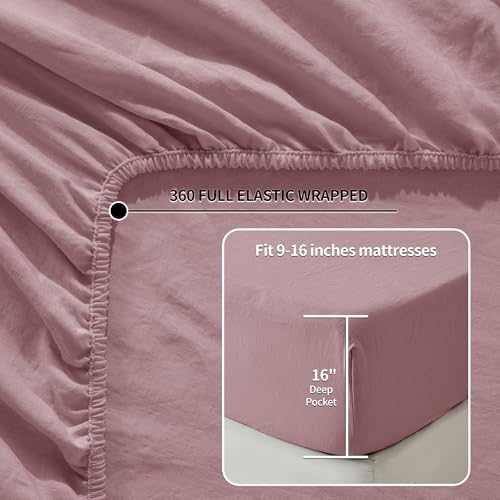Image of LBRO2M 100% French Pure Linen Sheet Set 6Pcs, 16 inch Deep Pocket Cal King