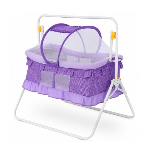 Image of Amazon Brand - Supples New Born Baby Cradle with Swing & Mosquito Net | 0-13 Months | Safety Belt with Lock | Sturdy & Safe | Polypropylene /Mild Steel | J1-Blue - Purple