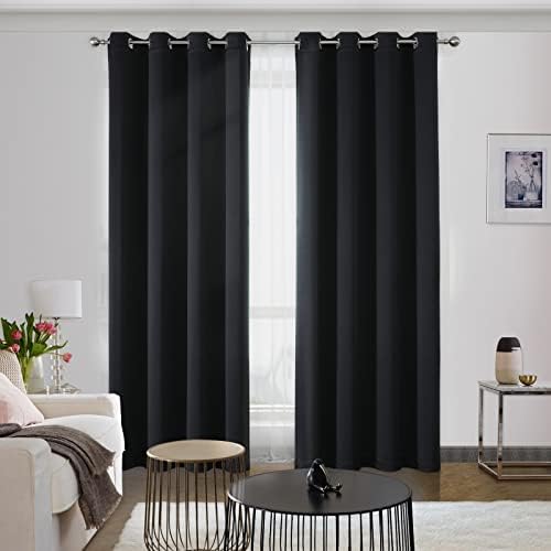 CUCRAF Blackout Thermal Insulated Curtain for Bedroom - 46X 90 inch 2 Panels Black Eyelet Curtain for Kids Room & Nursery & Door