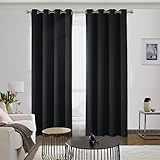 CUCRAF Verdunklungsvorhang Schwarz für Schlafzimmer, Kinderzimmer Gardinen Verdunkelung Thermovorhang Blickdicht Ösenvorhang Wärmeisolierend, 2er Set H 245 x B 140 cm