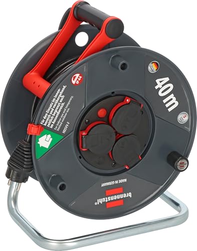Brennenstuhl Garant, Avvolgicavo per esterni, IP44, 40 m (Made in Germany, 3 prese di sicurezza con migliore protezione touch, plastica speciale)