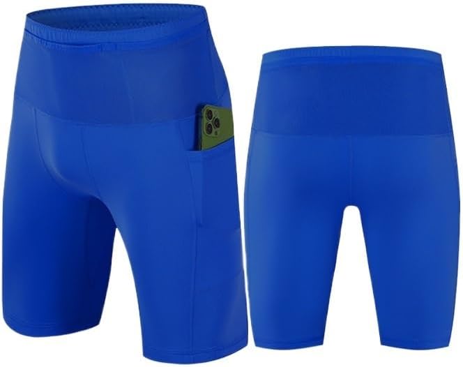 Men's Quick Dry Sports Shorts Elastic Compression with Waist Pocket for Workout Cycling Marathon