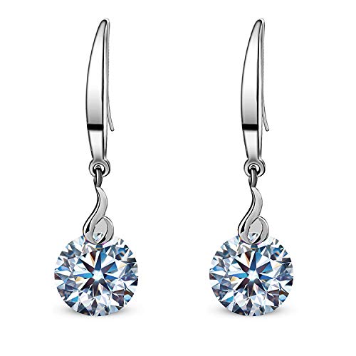 14k White Gold Plated 925 Sterling Silver 5A Flawless Naked Drill Crystal Dangle Earrings for Women