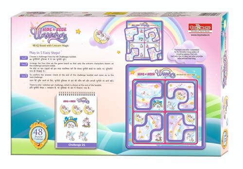 Image of toymate Hide N Seek Unicorn IQ Puzzle Game | 48 Brain-Teasing Challenges for Kids | Logic & Problem-Solving Educational Toy | Single Player Travel Puzzle for Ages 4+