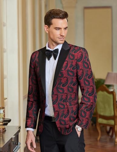 COOFANDY Mens Gold Tuxedo Paisley Jacquard Suit Jacket Dinner Party Prom Wedding