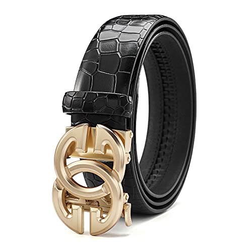 Image of ARIMIA Fashion Mens Real Leather Ratchet Belt Black Adjustable Length Full Grain Soft Genuine Cowhide Strap 1.5 Inch Wide