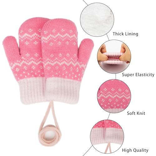 INOGIH Winter Soft-Warm Knit-Mittens Double-Layer Knit-Gloves for 3-5 Years Toddlers Cold Weather2