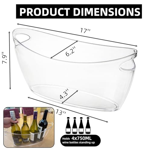 WRINGKIT Ice Bucket for Parties, Clear Acrylic Champagne Bucket with Handle, 6 Liter Beverage Ice Tub, Wine Beer Drink Buckets for Mimosa Bar, Cocktail Beer Bottle - Thumbnail 2