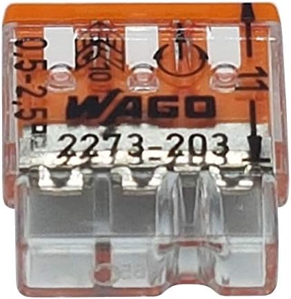 Wago 2273-203 COMPACT zaciski przyłączeniowe Ø 0,5-2,5 mm², 3-biegunowe, przezroczyste/pomarańczowe, 10 sztuk