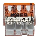 50 Sztuk Wago 2273-203 Kompaktowy Zacisk Puszki Rozgałęźnej Ø 0,5-2,5 Mm², 3-Biegunowy, Przezroczysty/Pomarańczowy