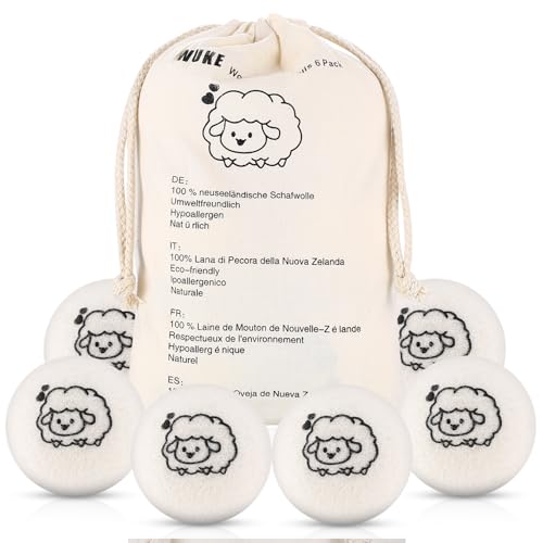 6 Pcs Bolas Secadora de Ropa, 7cm Bolas de Lana para Secadora, Bolas para Secadora de Ropa, 100% Pura Lana Natural Bolas Lana Secadora de Ropa, Pelotas de Lana para Secadora, Suavizante Secadora