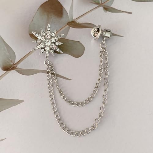 Image of women's chain brooch tassel chain rhinestone zircon brooch is suitable for women's metal chain clothing accessories, jewelry, gifts, and various holiday accessories