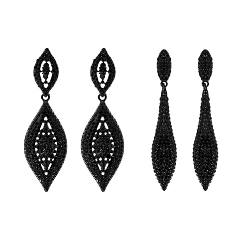 Black Rhinestone Earrings Dangling Cystal Wedding Prom Earrings Party Accessories Leaf Drop Dangle Chandelier Earrings for Women