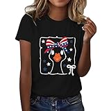 4th of July Shirts for Women Crew Neck Short Sleeve Casual Tops Funny Goose Graphic Patriotic Shirt(Black, S) ropa Interior Mujer
