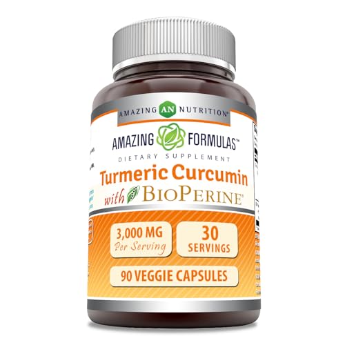 Amazing Formulas Turmeric Curcumin with Bioperine 3000 mg Per Serving | 90 Veggie Capsules Supplement | Non-GMO | Gluten Free | Made in USA
