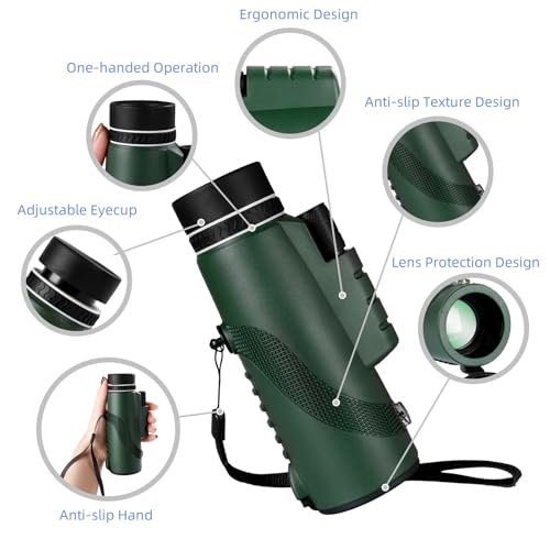 High Powered Monocular 8×42 – HD BAK4 Prism Waterproof for Men Women, Hunting Hiking Travel (Dark Green)