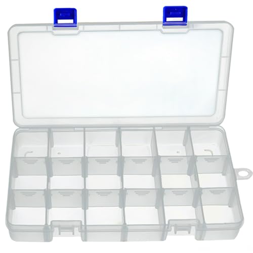 Image of DUOFIRE Plastic Organizer Storage Box, Adjustable Divider 18 Grids, 1 Pack | Clear Removable Compartment Storage Box for Jewelry, Beads, Earrings, Fishing Hooks, Craft, Screws, Nails, Small Tools