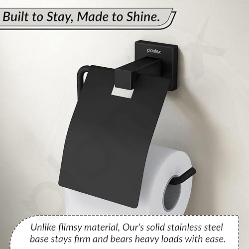 Image of Plantex Stainless Steel Toilet Paper Holder /Roll Holder for Bathroom /Tissue Paper Holder /Bathroom Accessories - Pack of 1, Aqua (Black)