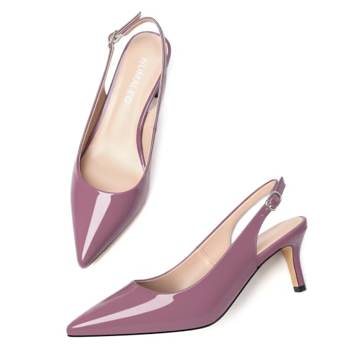 Image of NUMALEO Slingback Heels for Women Pointed Close Toe Kitten Heels Patent Pumps Dress Party Comfy Heeled Sandals Stiletto 2.5 Inch Dress Shoes