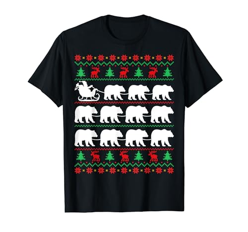 Bear Pulls Santa Sleigh Christmas Bear Lover Xmas Camiseta