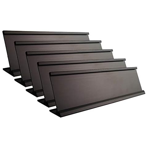 2" x 8"Aluminum Desk Name Plate Holder, Office Business Desk Sign Holder Desktop-5 Pack (Black) Cover