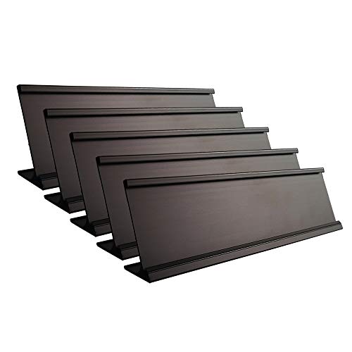 2" x 10" Aluminum Desk Name Plate Holder, Office Business Desk Sign Holder Desktop-5 Pack (Black)