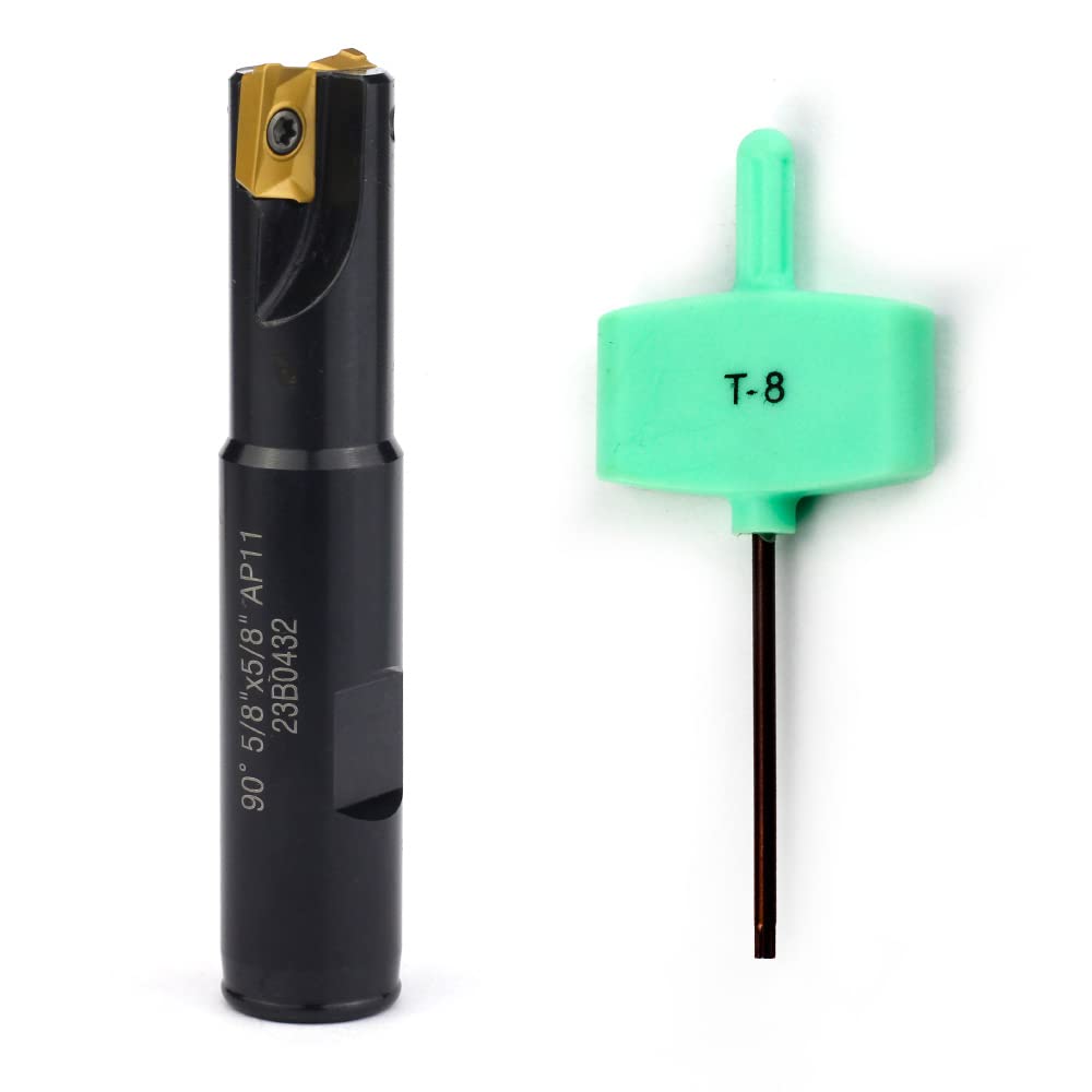 OSCARBIDE 5/8" Square Shoulder End Mill, 2 Flutes, 90 Degree, AP11, Straight Shank, 3-1/4" Length, Includes 2 APKT11T3 Carbide Inserts