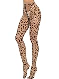 MANZI Patterned Tights Sheer Pantyhose for Women 20 Denier Stockings Natural Nude One Size with Leopard