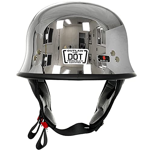 Outlaw Helmets T99 Silver Chrome German Style Motorcycle Half Helmet For Men & Women Dot Approved - Adult Unisex Skull Cap For Bike Scooter Atv Utv Chopper Skateboard (X-Large) #TOP3