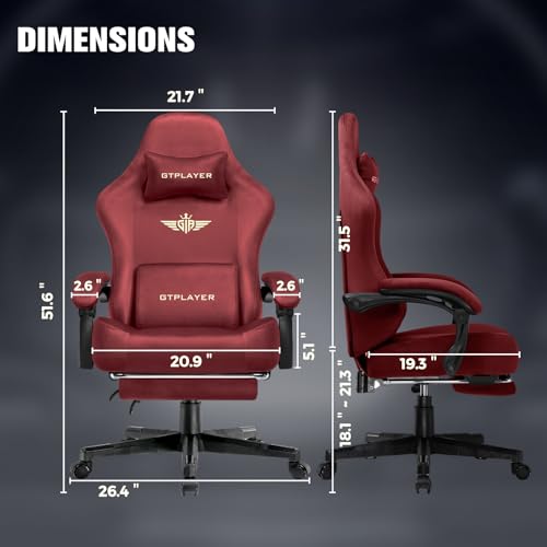Image of GTPLAYER Big and Tall Gaming Chair 400lbs Heavy Duty Office Chair with Foot Rest, High Back Pocket Spring Ergonomic Computer Chair for Adults, Wide Comfy Seated Cushion with Linkage Armrests, Red