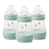 MAM Easy Start Anti-Colic Baby Bottles | 3 Pack (3 x 160ml) | Self-Sterilising Baby Milk Bottle | Slow Flow MAM Teats Size 1 | Newborn Essentials | Green Tea (Various Designs)